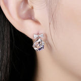925 Silver Cube Crystal Stud Earrings Zirconia Stone Bowknot Jewelry