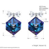 925 Silver Cube Crystal Stud Earrings Zirconia Stone Bowknot Jewelry