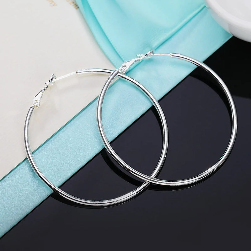 925 Silver Circle Hoop Earrings for Women 70MM