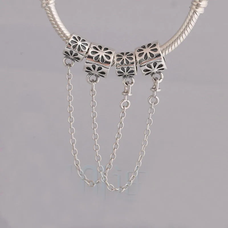 925 Silver Safety Chain Charm Beads Bracelet Pendants Women DIY Jewelry