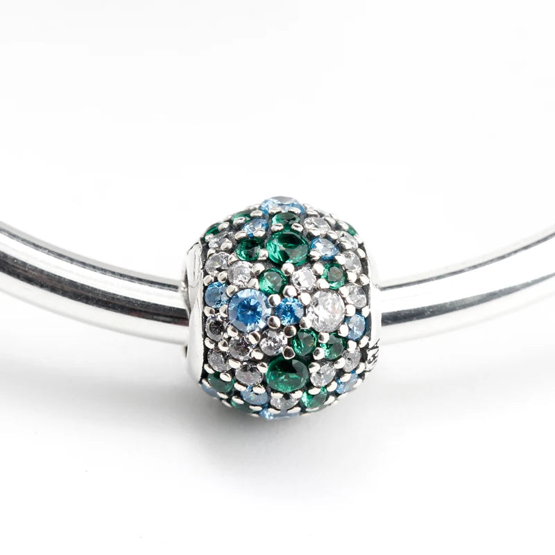 925 Silver Sky Mosaic Pave Ball Charm Beads for Jewelry