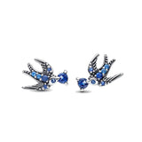 925 Silver Spring Bird Pansy Stud Earrings Women Fine Jewelry