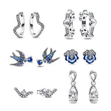 925 Silver Spring Bird Pansy Stud Earrings Women Fine Jewelry