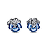 925 Silver Spring Bird Pansy Stud Earrings Women Fine Jewelry