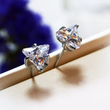 925 Silver Stud Earrings Triangle Zircon Statement Jewelry Gift