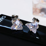 925 Silver Stud Earrings Triangle Zircon Statement Jewelry Gift