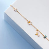 925 Silver Flower & CZ Bee Charm Bracelet for Women