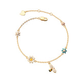 925 Silver Flower & CZ Bee Charm Bracelet for Women