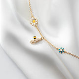 925 Silver Flower & CZ Bee Charm Bracelet for Women