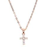 925 Silver Rose Cross Pendant Necklace with Cz Choker for Women