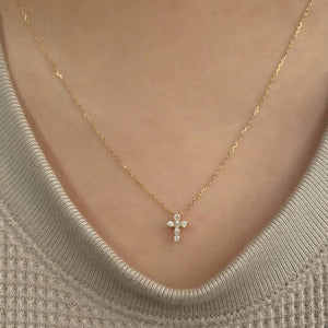 925 Silver Rose Cross Pendant Necklace with Cz Choker for Women