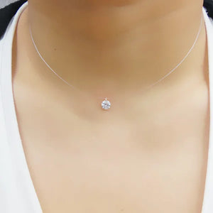 925 Silver Fishing Line Necklace with Zircon Pendant