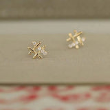 Genuine 925 Silver 14K Zircon Stud Earrings For Women