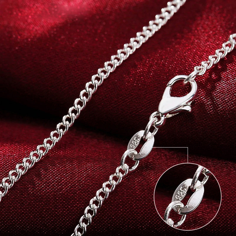 925 Silver 2mm Side Chain Necklace 16-30 Inch Woman Man Mother Gift