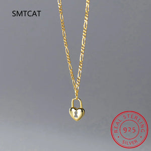 925 Silver 18K Lock Choker Necklace Women Classic Fine Jewelry