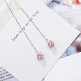 925 Silver Pink Strawberry Crystal Cat Tassel Earrings