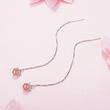 925 Silver Pink Strawberry Crystal Cat Tassel Earrings