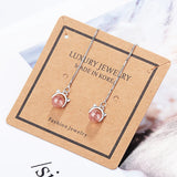 925 Silver Pink Strawberry Crystal Cat Tassel Earrings