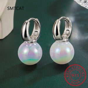 925 Silver Pearl Hoop Earrings Birthday Gift DA2637
