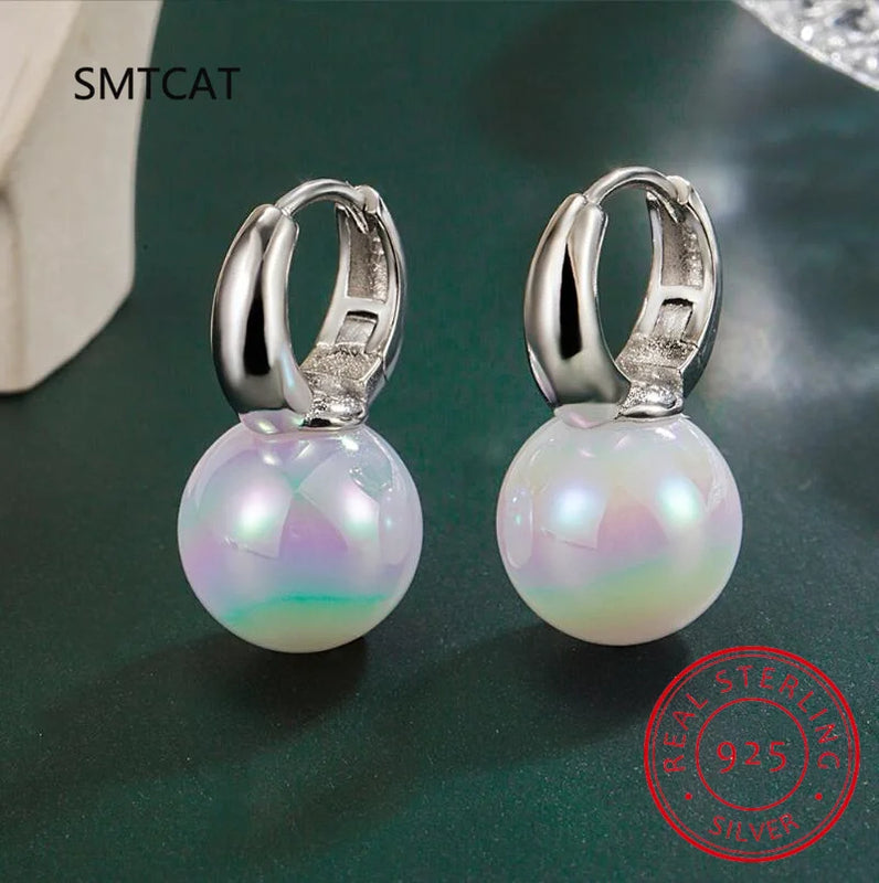925 Silver Pearl Hoop Earrings Birthday Gift DA2637