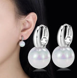 925 Silver Pearl Hoop Earrings Birthday Gift DA2637