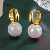 925 Silver Pearl Hoop Earrings Birthday Gift DA2637