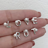 925 Silver 26 Letters Pearl Stud Earrings Women Girls Birthday Anniversary