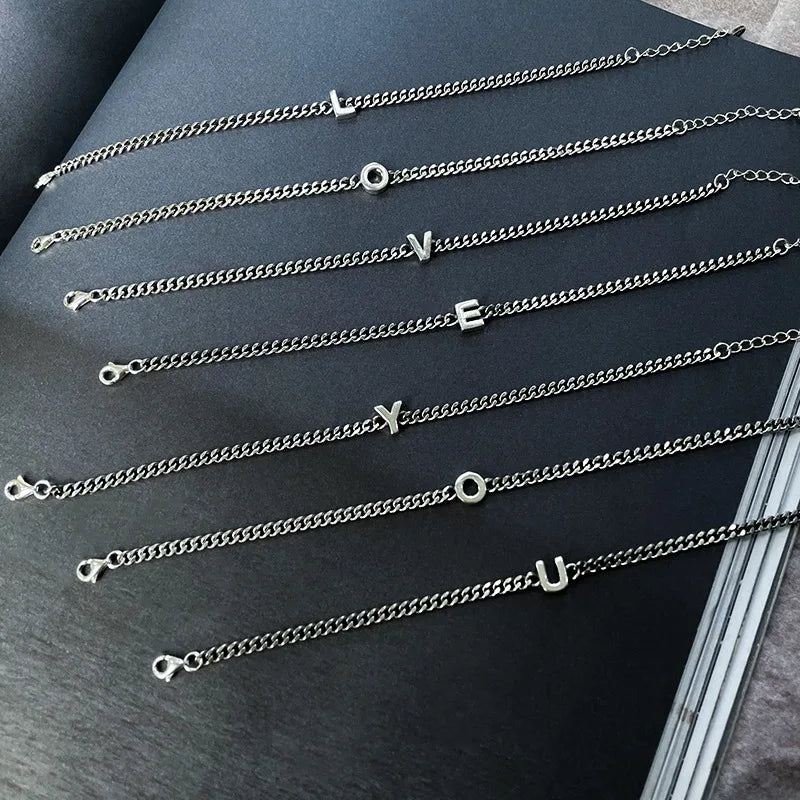 925 Silver 26 Letter Bracelet Retro Capital Letters Chain Fine Jewelry Women