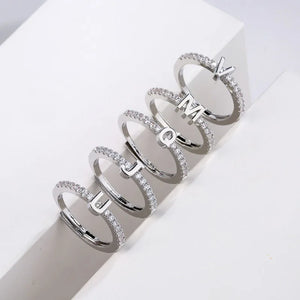 925 Silver 26 Letters Adjustable Ring for Women Minimalist Jewelry
