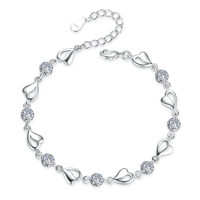 925 Silver Heart Cut Moissanite Tennis Bracelet