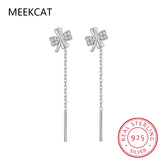 925 Silver Chain Tassel Zircon Clover Drop Earrings Women Party Jewelry