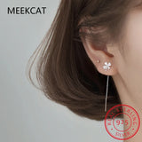925 Silver Chain Tassel Zircon Clover Drop Earrings Women Party Jewelry