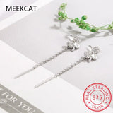 925 Silver Chain Tassel Zircon Clover Drop Earrings Women Party Jewelry