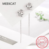 925 Silver Chain Tassel Zircon Clover Drop Earrings Women Party Jewelry