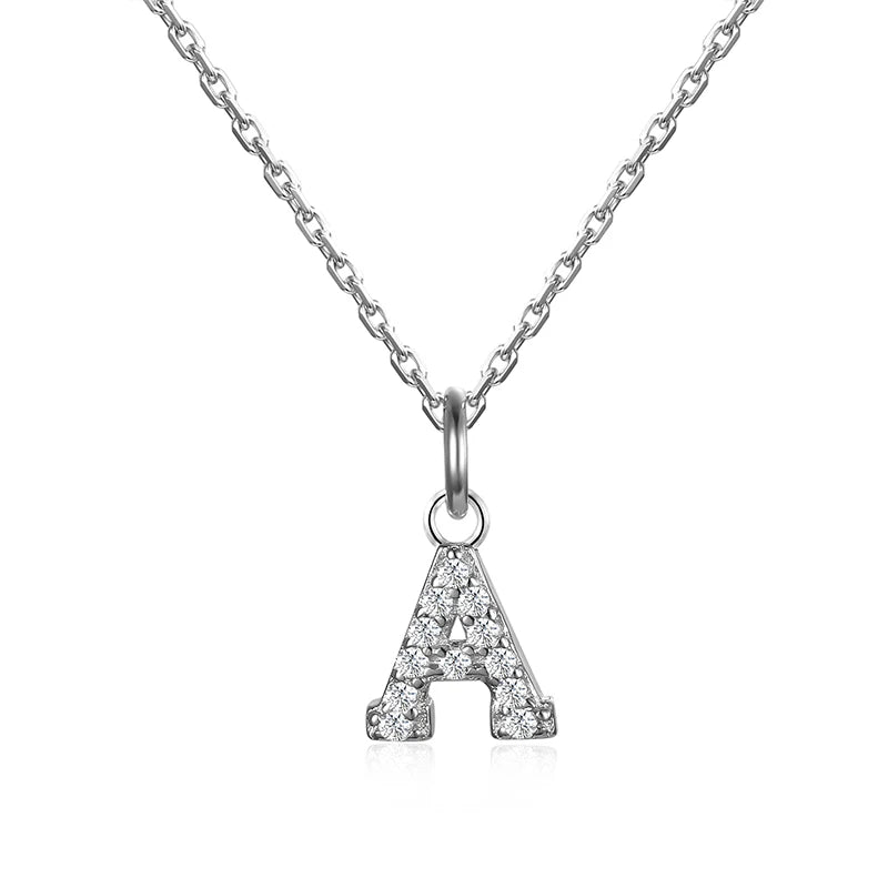925 Silver A-Z Letter Pendant Necklace for Women with Cubic Zircon