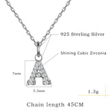 925 Silver A-Z Letter Pendant Necklace for Women with Cubic Zircon