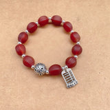 925 Silver Abacus Agate Bead Bracelet Red Beaded Jewelry