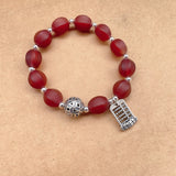 925 Silver Abacus Agate Bead Bracelet Red Beaded Jewelry