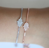 925 Silver Evil Eye Hamsa Hand Bracelet CZ Lucky Jewelry Adjustable Chain