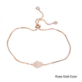 925 Silver Evil Eye Hamsa Hand Bracelet CZ Lucky Jewelry Adjustable Chain