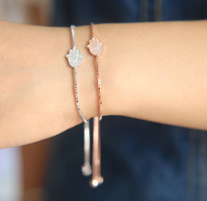 925 Silver Evil Eye Hamsa Hand Bracelet CZ Lucky Jewelry Adjustable Chain