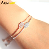 925 Silver Evil Eye Hamsa Hand Bracelet CZ Lucky Jewelry Adjustable Chain