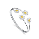 925 Silver Adjustable Daisy Flower Charm Cuff Bracelet & Bangles