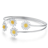 925 Silver Adjustable Daisy Flower Charm Cuff Bracelet & Bangles