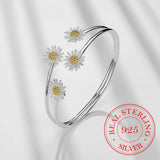 925 Silver Adjustable Daisy Flower Charm Cuff Bracelet & Bangles