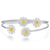 925 Silver Adjustable Daisy Flower Charm Cuff Bracelet & Bangles