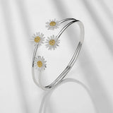 925 Silver Adjustable Daisy Flower Charm Cuff Bracelet & Bangles