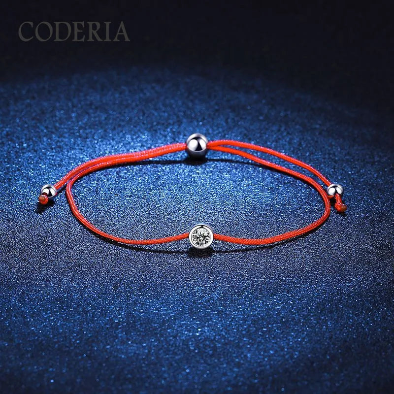 925 Silver Red String Moissanite Bracelet, Pass Diamond Test