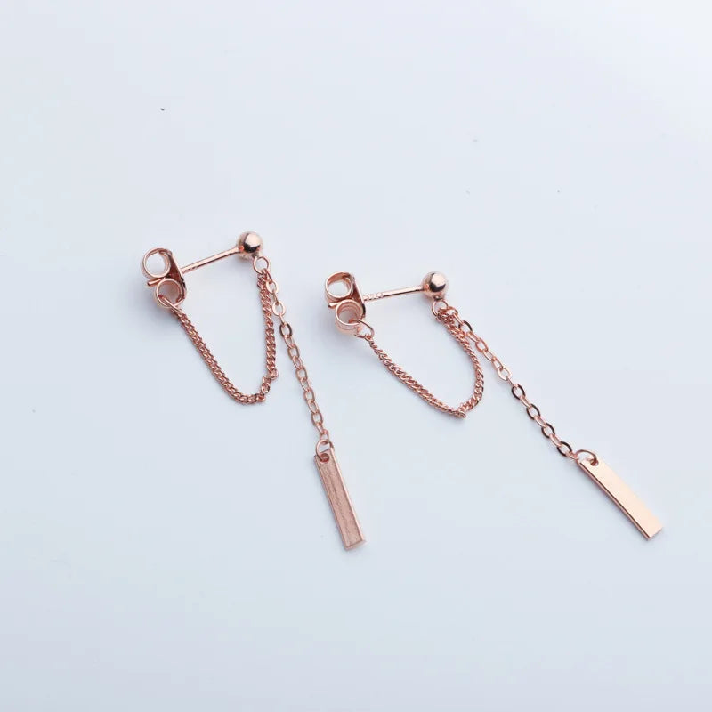 925 Silver Tassel Strip Stud Earrings for Women