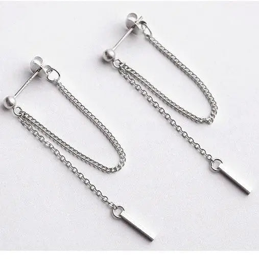 925 Silver Tassel Strip Stud Earrings for Women